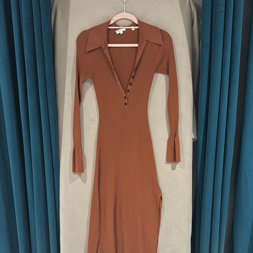 Alc Elegant Brown Ribbed Dress